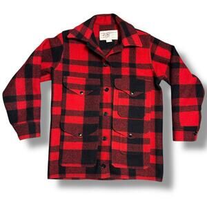 Vintage 60s Filson Mackinaw Cruiser Red Black Buffalo Check Plaid Wool Jacket S